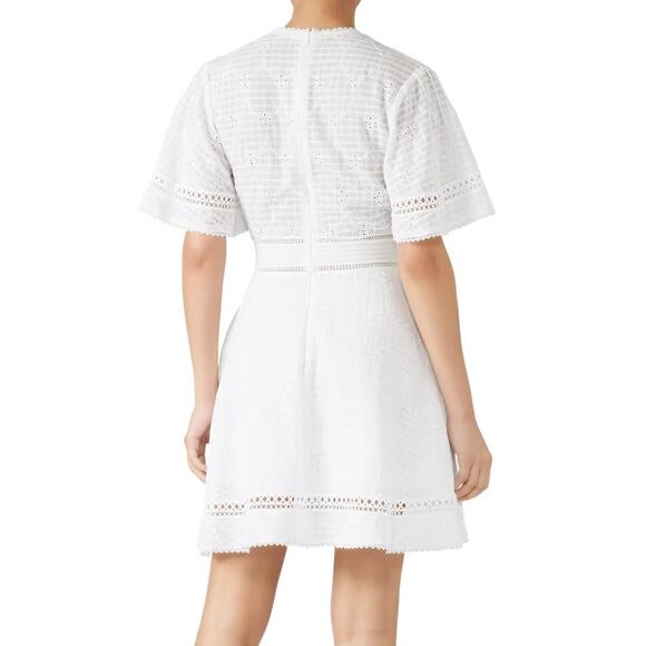 Jonathan Simkhai Dress‎ Women 0 White Embroidery V Neck Eyelet Mini Cotton - Picture 3 of 12